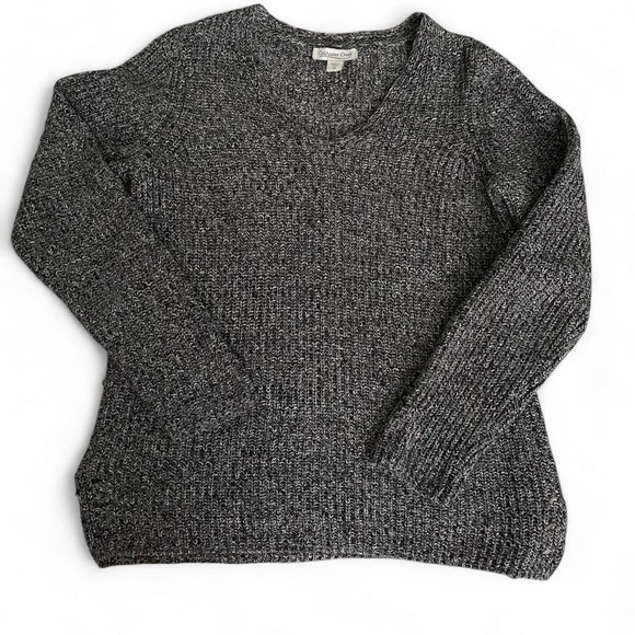 Coldwater Creek Sweaters - Coldwater Creek 100% Cotton Tweedy Gray V-Neck Pullover Resort